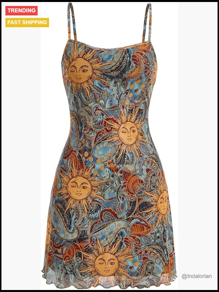 Women's Summer Mini Dress 90s Boho A Line Mesh Short Dress Festival Outfits